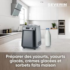 SEVERIN Sorbetière 2-en-1 Compacte 135 W, Sorbetière électrique et yaourtière d'une capacité 1,2 L, Machine à glace avec livre de recettes, noir, EZ 7407