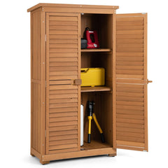 Abri de Jardin En Bois 160 Cm Toit en Asphalte 2 Portes Verrouillables avec Loquet Armoire Cabane en Sapin Pré-Huilé Imperméable 3 Étagères Amovibles Naturel