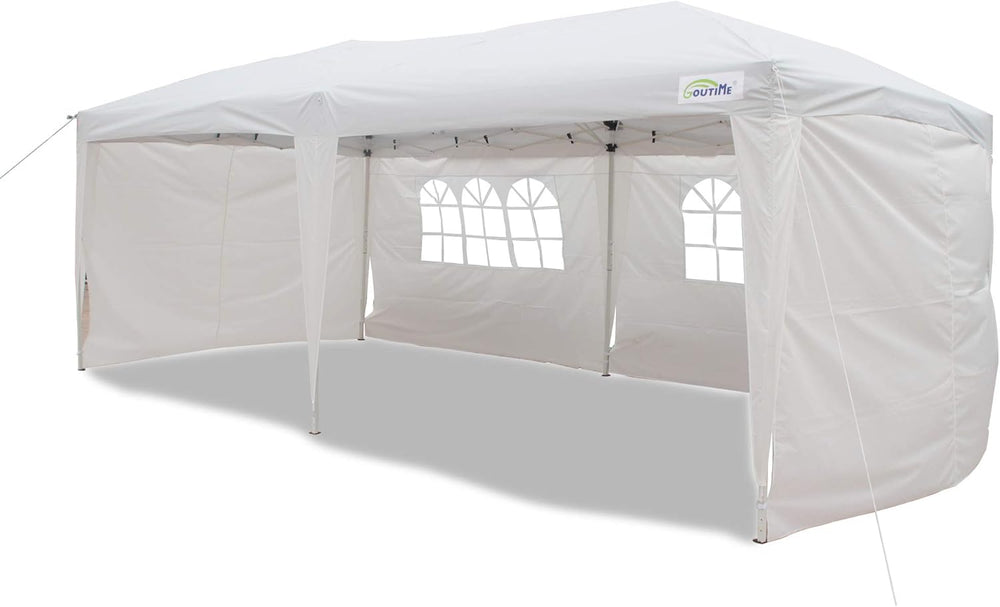 Goutime tonnelle Pliante 3x6,Pop up canopée Gazebo Tente de fête,4 Murs détachables Même Sac à roulettes,abri de Jardin Exterieur,Tente de réception(Blanc)