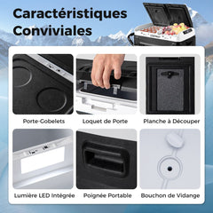 Glacire lectrique Portable Double Zone 40L Rfrigrateur de Voiture 12 V Compresseur -20鈩兟爚聽20鈩12/24V CC et 100-240V CA Noir -