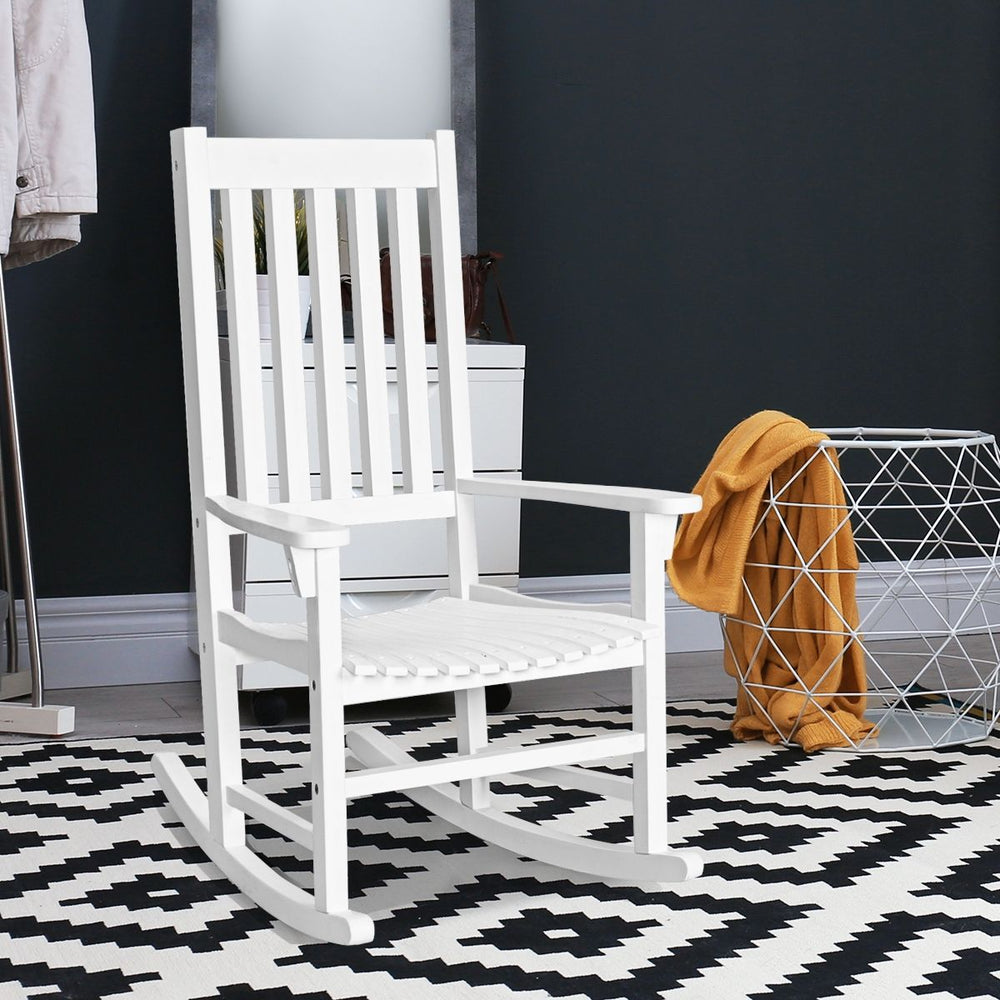 Fauteuil Bascule en Bois d'Acacia Chaise Berante pour Jardin Pelouse Balcon Blanc -