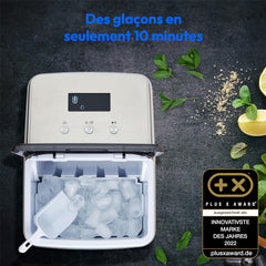 MEDION Ice maker (ice cube size small & large, 2.6 litre water tank, short production time approx. 10 minutes, crystal clear ice cubes, self-cleaning, control window, screen,