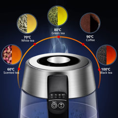 Aigostar Cris - Bouilloire en verre Température Réglable 2200W, 1.7L. Thermostat Réglable (60 à 100ºC) et fonction maintien au chaud, Filtre à thé amovible, éclairage LED de couleurs, Sans BPA.