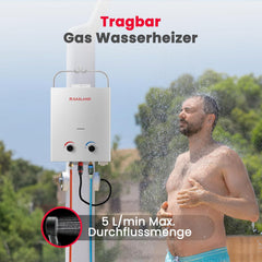 GASLAND AS132 Chauffe-eau instantané au gaz 5 l - 50 mbar - Chauffe-eau GPL - Pour camping-car, camping, douche, lavage de cheval