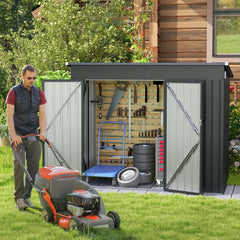 Abri de Jardin Extérieur Abri à Outils de Jardin avec 2 Portes Design Incliné Aérations Cadre en Métal Galvanisé 235x117x185cm Gris Foncé