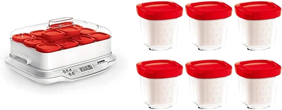 Seb Yogurt Maker 12 Jars, Glass Jars 140 ml, 5 Automatic Programs, BPA-Free, Compact, Homemade Yogurt & XF101001 Delices Box Box 1 L Tray White Yogurt-Cheese with Drainer