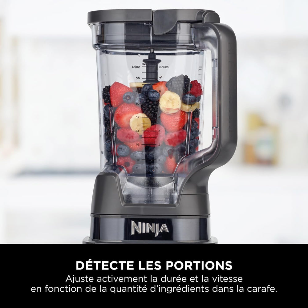 Ninja Detect Power Blender Processor Pro 3-en-1, mixeur 1200W, bol à mélanger, lame malaxeur, gobelet individuel, récipient, pétrir, mixer, hacher et mélanger, noir, TB401EU
