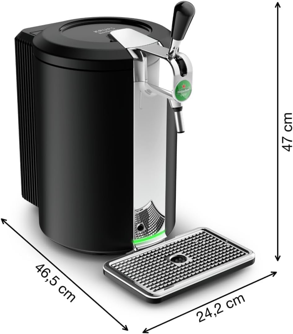 Krups Beertender Draft Beer Machine, 5 L Kegs, Heineken Group Brands, Indicator Light, Perfect Temperature and Foam, Cold Beer, Easy Installation, Compact VB452E10