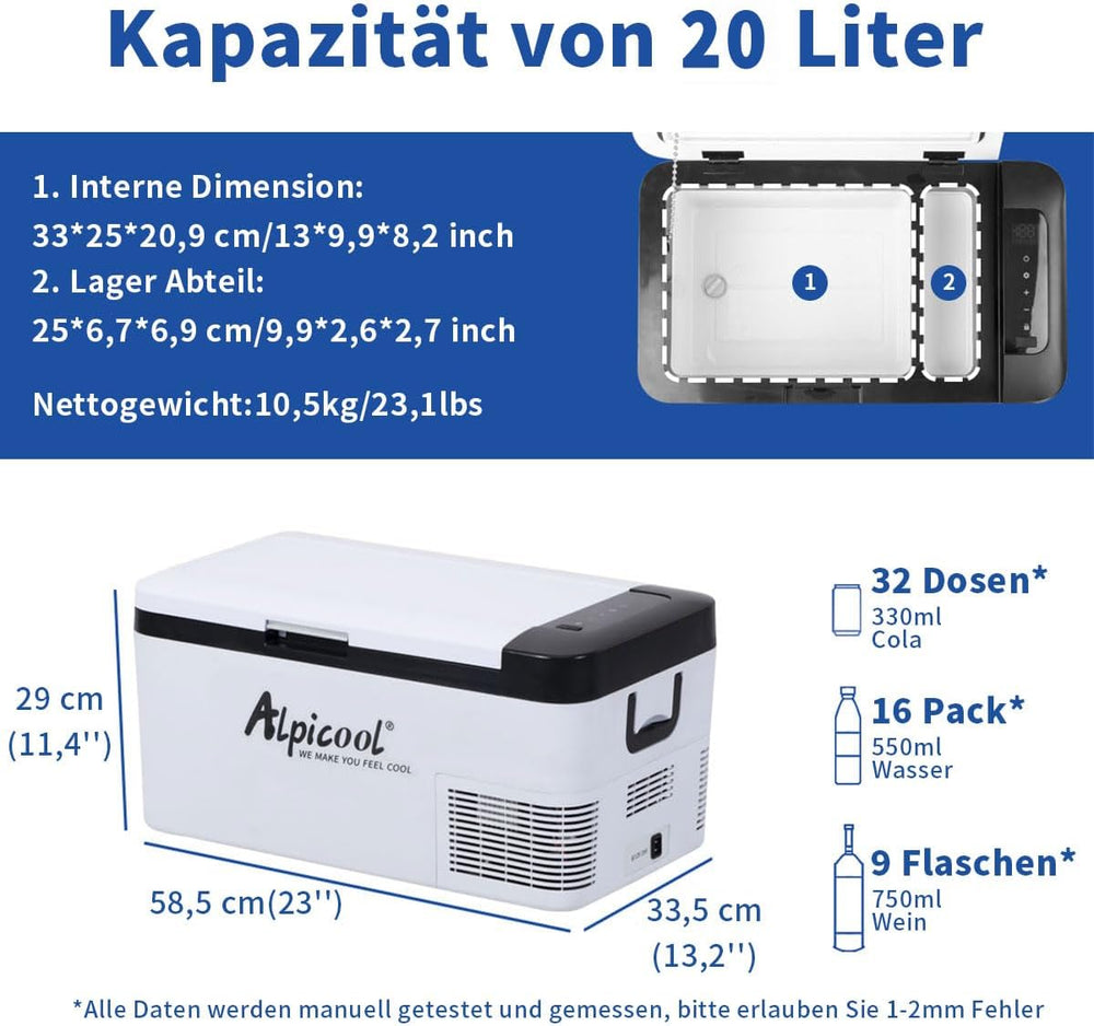 Alpicool LGMP8 8L Glaciere Portable Réfrigérateur Voiture Camping Congélateur 12/24V Mini Frigo pour Maison, Bureau ou Pique-Nique en Plein Air/ -20 à 20℃(Batterie Non Incluse)