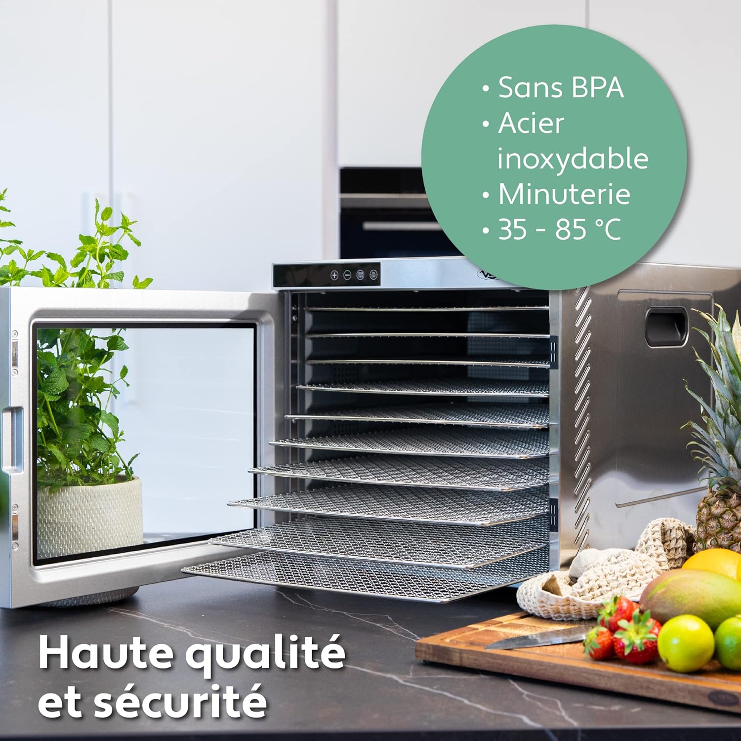 Vita5 Nobel Pro6 Deshydrateur Alimentaire avec 6 Plateaux en Inox - Déshydrateur avec Minuterie 24h et Température 35-75 °C - Deshydrateur Viande, Fruits, Champignons - 650W Déshydrateur Alimentaire