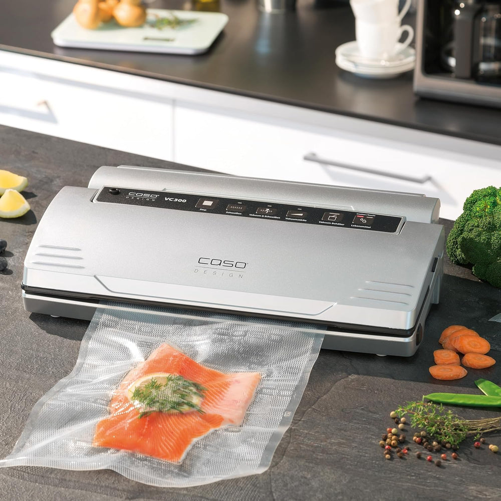 CASO VC300 Vacuum Sealer 8x Longer Freshness, Double Welding, Adjustable Vacuum Thickness, with Film Box, Cutter, 2 Rolls of Professional Film, Flexible