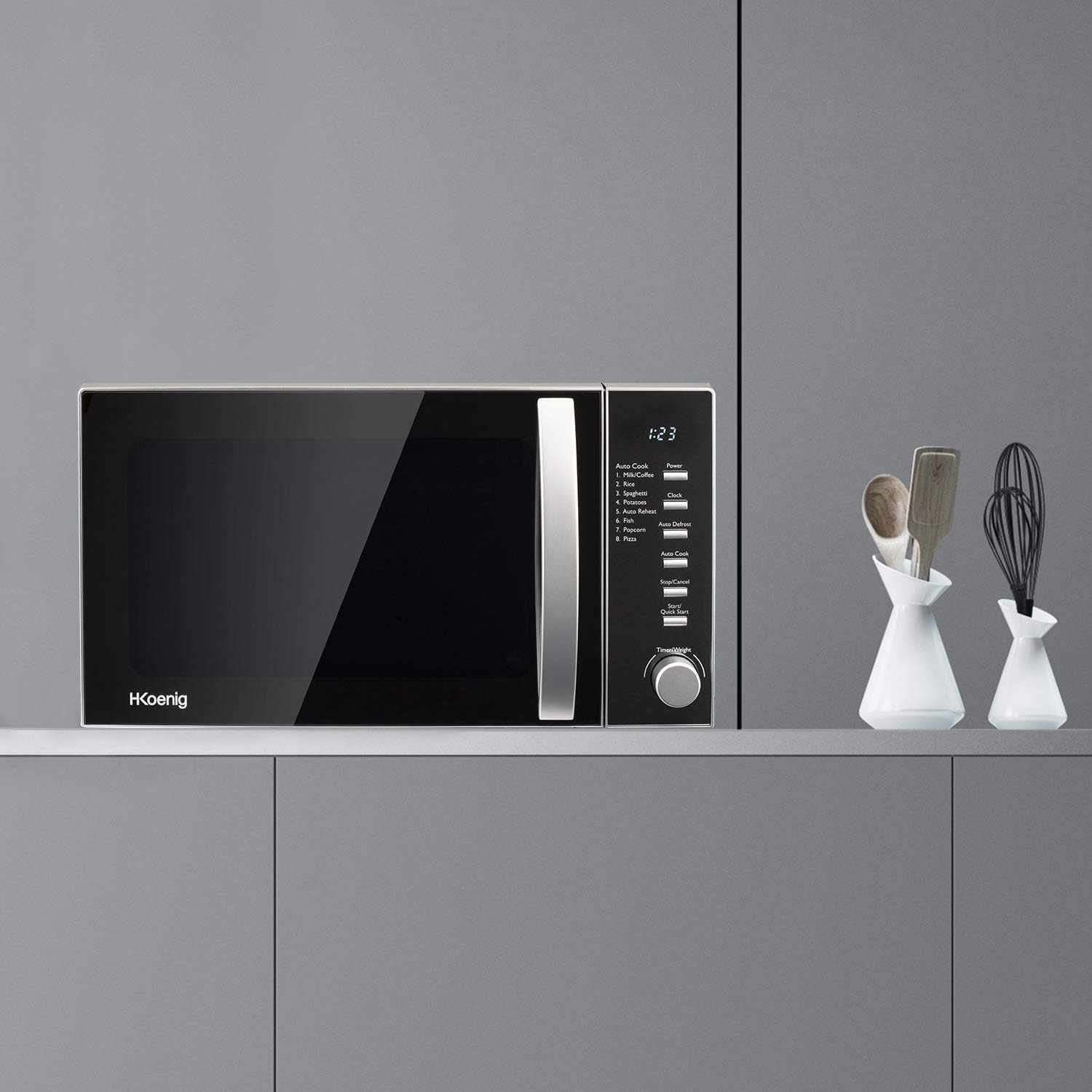 H.Koenig Microwave Oven Grill 2 in 1 VIO9, 25L, 27cm Turntable, 10 Cooking Modes up to 1000W, Defrosting, Combined Cooking, LCD Display [Energy Class A+]