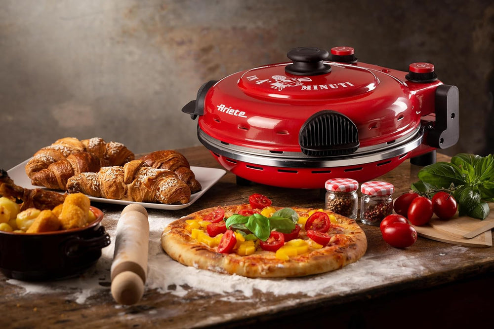 Ariete Pizza Oven 918, Pizza 4 Minutes, 5 Cooking Levels, Refractory Plate for Heating, Wooden Blades Included, Maximum Temperature 400°C, 1200W, White