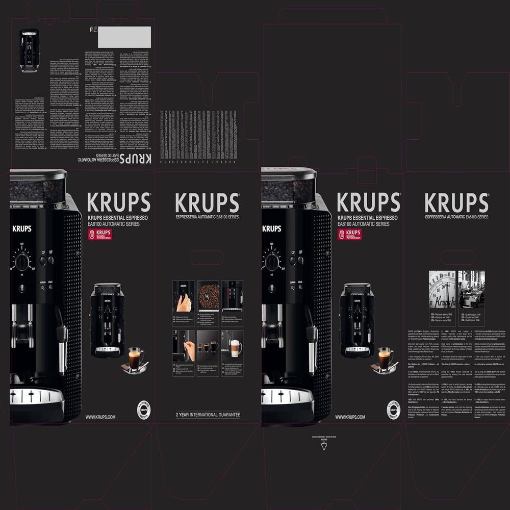 Krups Coffee Bean Machine, 1.7 L, 2 Cups Simultaneously, Automatic Cleaning, Steam Nozzle for Cappuccino, Espresso Maker, Essential Black YY8125FD