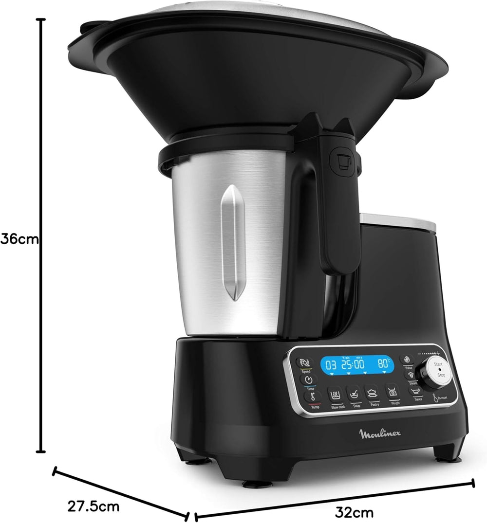 Moulinex Clickchef Compact Multi-Function Cooker, 3.6 L, 1400 W, 5 Programs, 32 Functions, Built-in Kitchen Scale, Steamer, Mixer HF456810 [Control Screen]