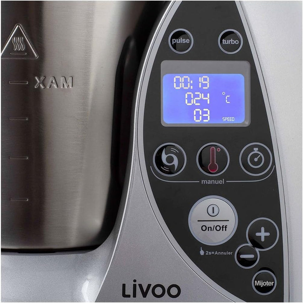 Livoo - Robot culinaire chauffant DOP142G - 12 fonctions, 3L, 12 niveaux de puissance, minuterie 60 min, 20°C à 120°C
