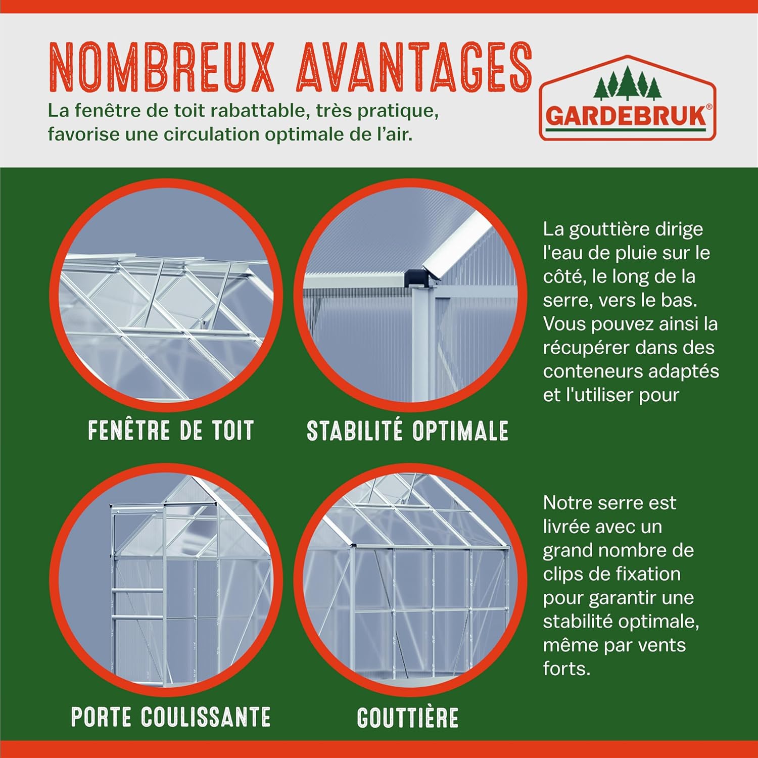 Gardebruk Serre de Jardin en Aluminium 7,63m鲁 abri extrieur pour Plantes lgumes 250x190x195cm avec fen锚tres