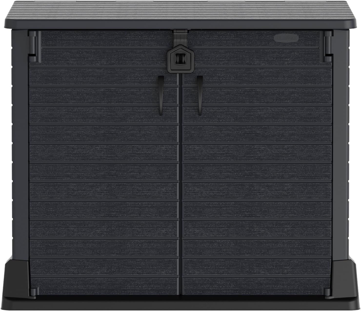 Duramax StoreAway 1200L Plastic Garden Shed/ Flat Lid, Outdoor Storage Shed, Wheelie Bin Hideaways, Wheelie bin box, Durable Construction, Ideal for Bikes, BBQs & 2x 240L Bins, 145x85x125 cm, Brown