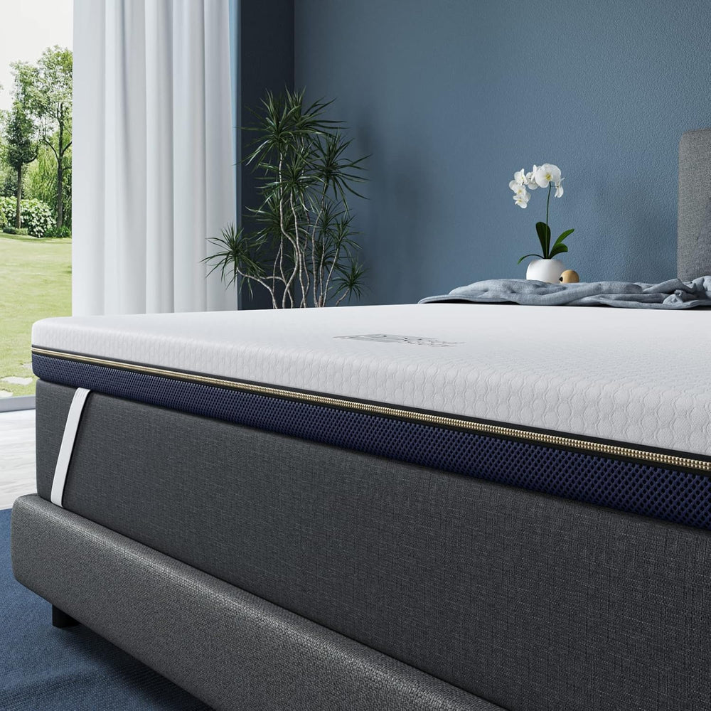 BedStory Mattress Topper 160 x 200 cm, Thickness 10 cm, Memory Foam Mattress Topper 160 x 200 cm Gel Infused Ergonomic Mattress Topper, High Density Ventilation, Hypoallergenic Washable Cover