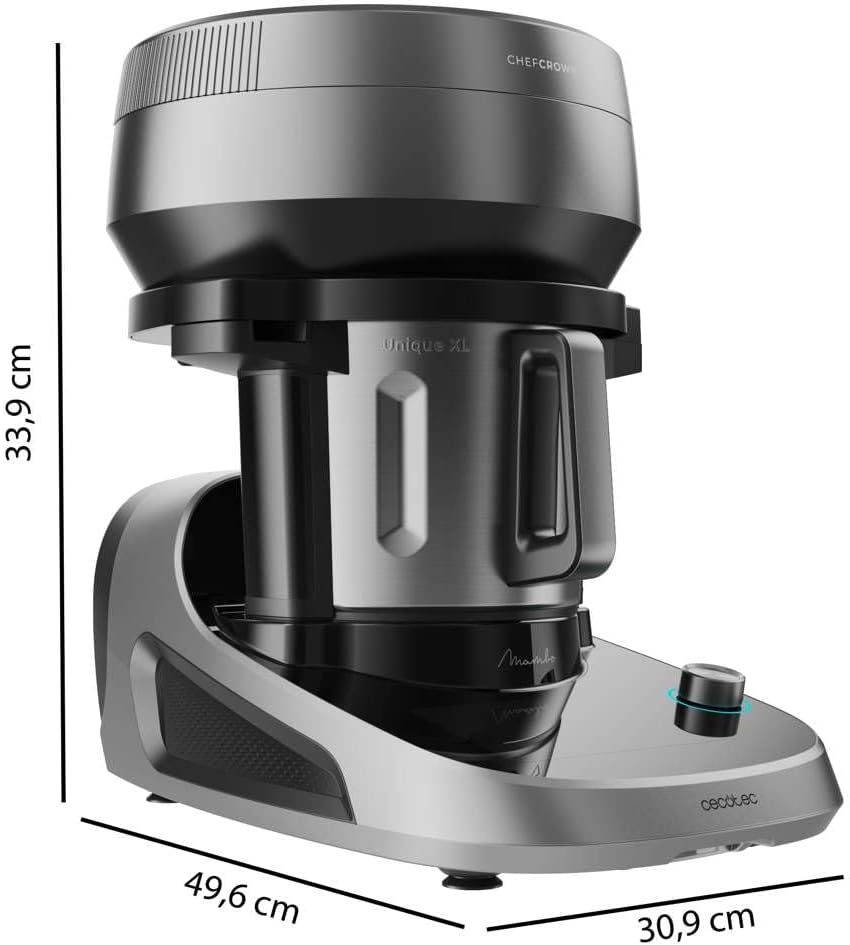 Cecotec Robot de Cuisine Mambo Black. 23 Fonctions, 10 Niveaux de Température, 1700W, 2,5 kg de Pâte, Cruche de 3,3L, 10 Vitesses, Minuterie, Température Réglable de 37 °C à 120 °C