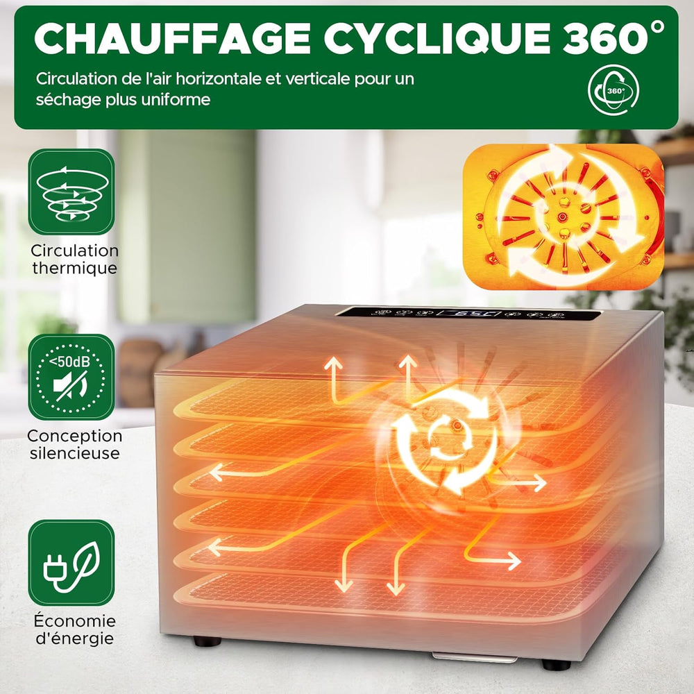 Kwasyo Food Dehydrator, 10 Trays • Desiccator with Timer (24H) • Fruit and Vegetable Dehydrator Adjustable Temperature (30 to 90°C) + 1 x Recipe Book