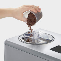 SEVERIN EZ 7405 2-in-1 Ice Cream Maker, Includes Ice Cream Container (2L) and Recipe Book, Digital Timer, Lid Open, Silver