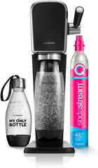 SodaStream ART Sparkling Water and Soda Machine | Pack of 1 Bottle 1 L + 1 Bottle 0.5 L Dishwasher Safe + 1 60L Gas Refill Clip On | Black [Amazon Exclusive]