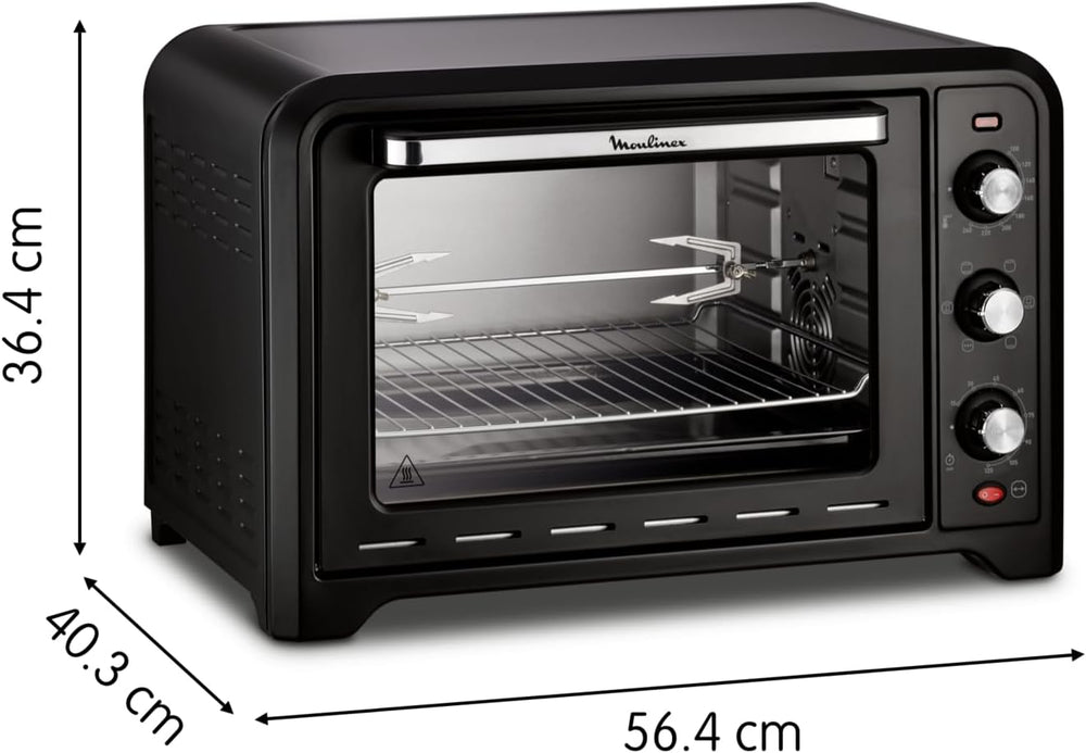 Moulinex Four électrique 39 L, 7 modes de cuisson, Chaleur tournante, Thermostat réglable jusqu’à 240° C, Tournebroche, Minuteur 120 min, Grille réversible, Optimo noir OX485810