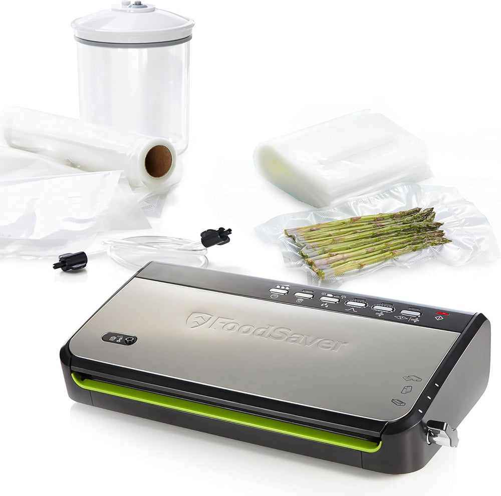 FoodSaver FFS005X Vacuum Sealer with Storage Compartment for Roll and Cutter, Pulse Function for Fragile Food, Includes Matching Accessories and Vacuum Bags