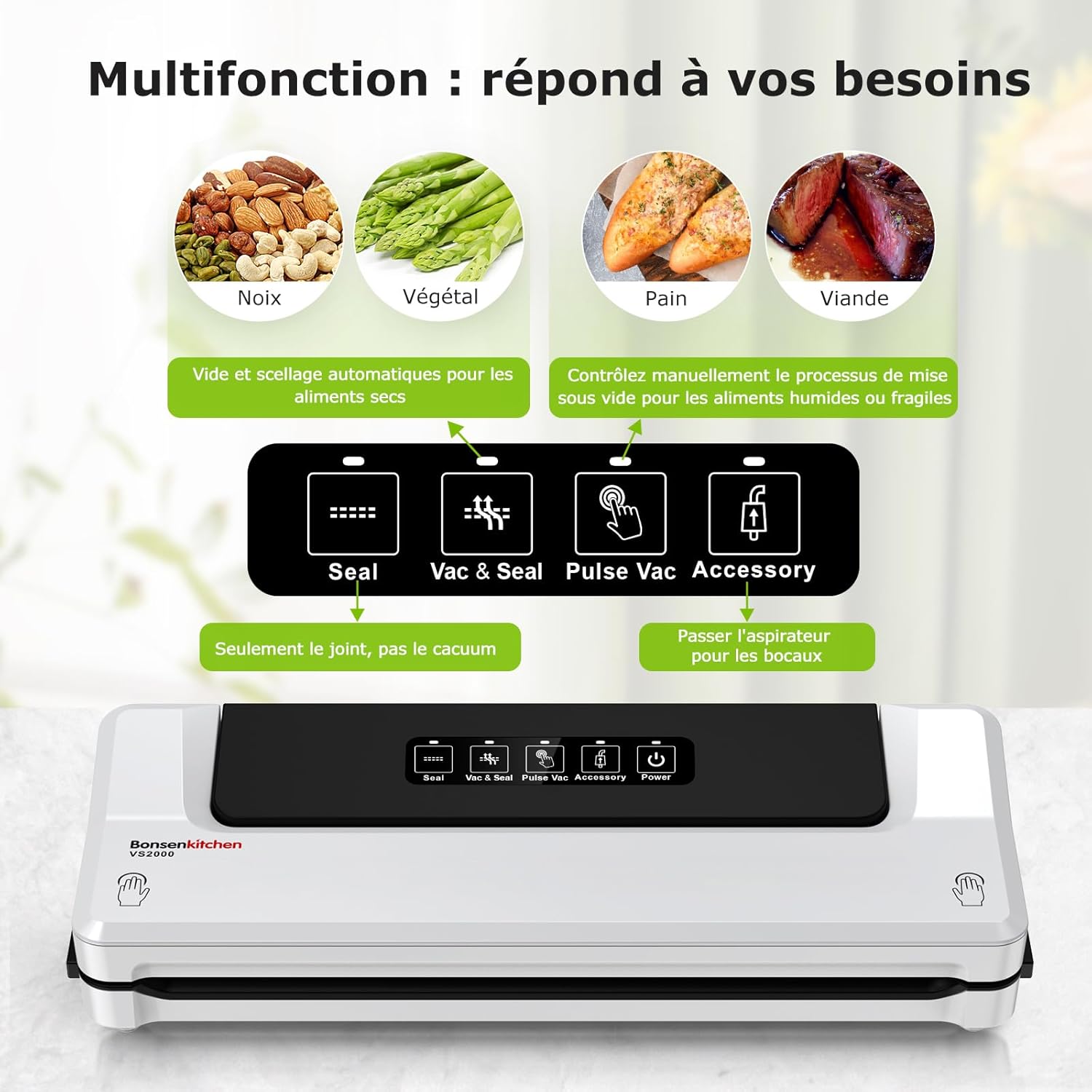 Bonsenkitchen Food Vacuum Sealer - Vacuum Sealer for Vacuum Cooking and Preserving Fresh Food, Including Vacuum Bags 40