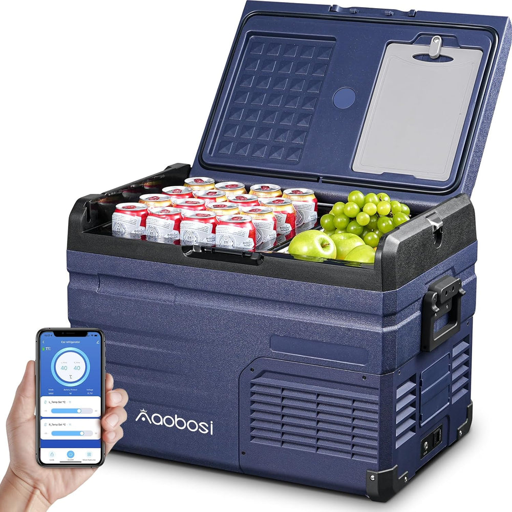 AAOBOSI 46 L Glaciere a Compression, Glaciere Electrique Double Zone, 12 V/24 V et 100-240 V Frigo Camping, -20 ℃ à 20 ℃, pour Voiture, Camion, Bateau, Camping-Car