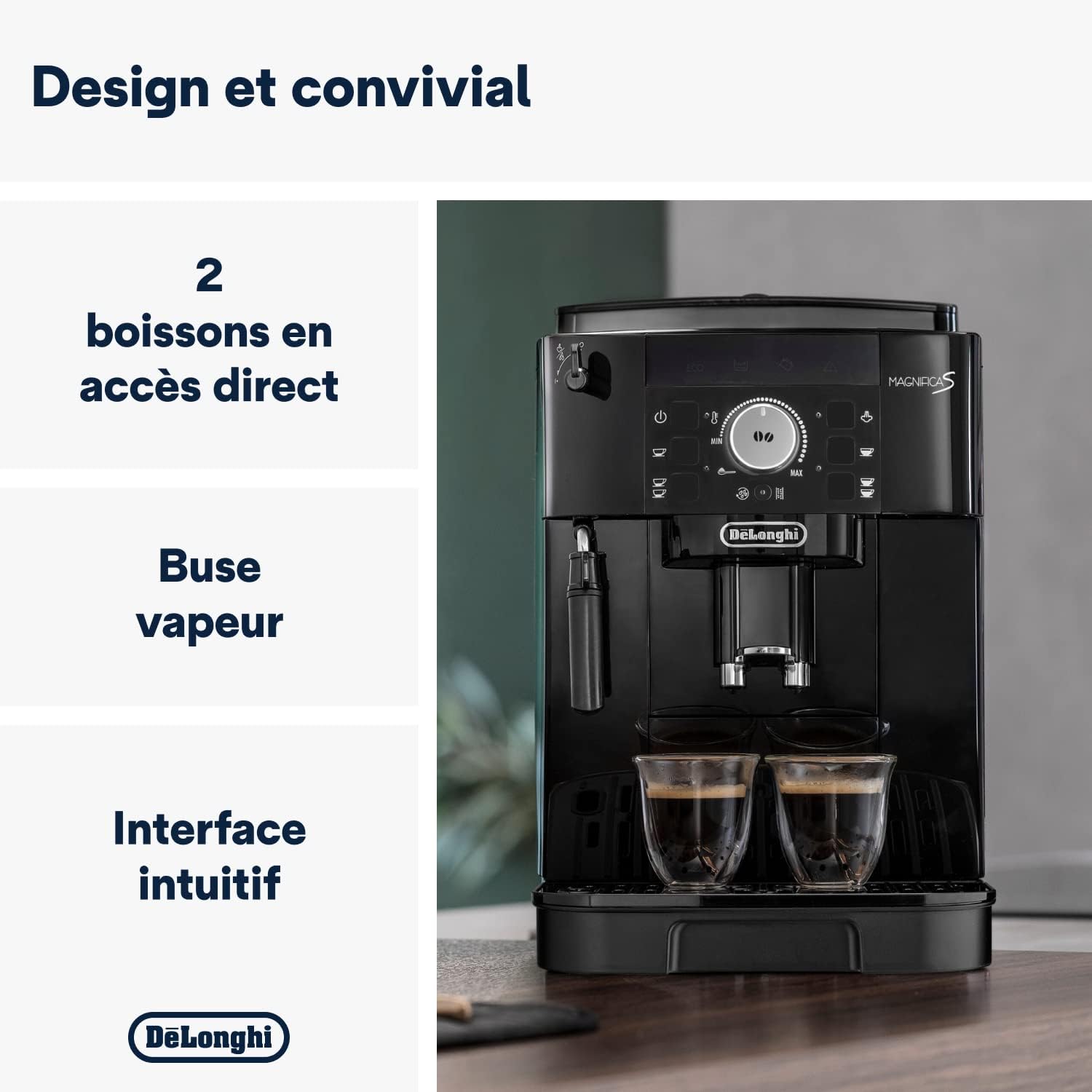 De'Longhi Magnifica S ECAM11.112.B, Automatic Coffee Machine / Espresso Bean to Cup with Milk Nozzle, with 4 One-Touch Recipes, Soft-Touch Control Panel, 1450 W, Black