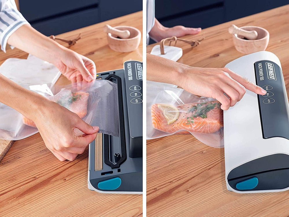 Leifheit Machine de mise sous vide alimentaire Vacu Power 500, appareil pour emballage sous vide + 10 sacs sous vide alimentaire (20 x 30 cm)