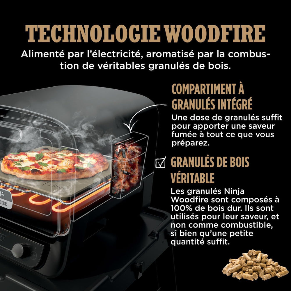 Ninja Woodfire 8-in-1 Electric Outdoor Pizza Oven, Rotisserie & Smoker BBQ with Grate, Pro-Heat Plate, Pizza Stone, Wood Pellets and Shovel, 6 Settings, Dark Orange OO101EU