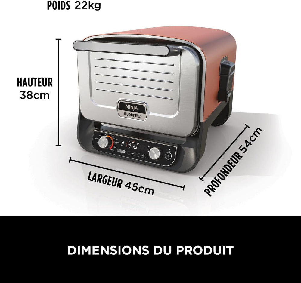 Ninja Woodfire 8-in-1 Electric Outdoor Pizza Oven, Rotisserie & Smoker BBQ with Grate, Pro-Heat Plate, Pizza Stone, Wood Pellets and Shovel, 6 Settings, Dark Orange OO101EU