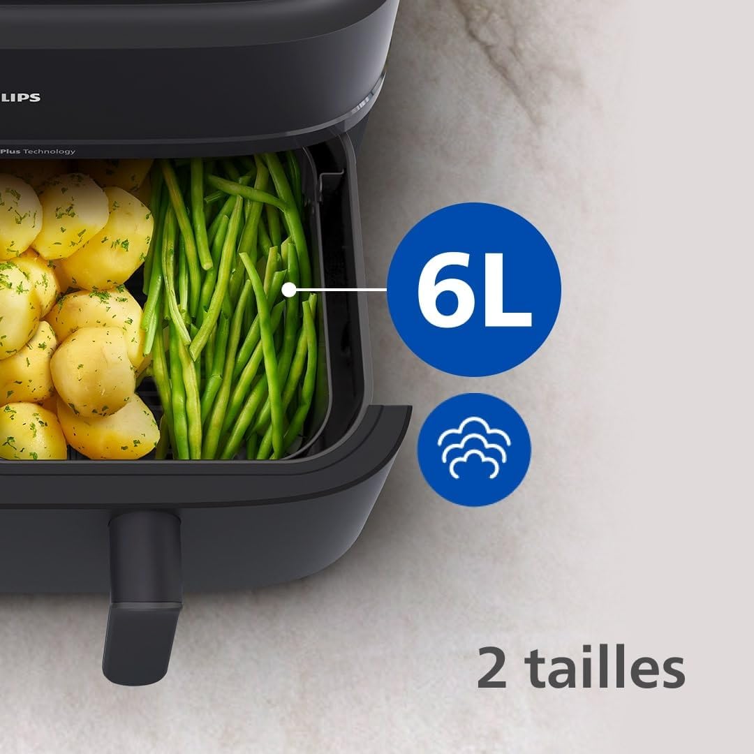 Philips Air Fryer 3000 Series Double Basket - Healthy, Fast and Versatile Cooking, 9 Litre Capacity, Touch Screen, Two Drawer Design (NA350/00)