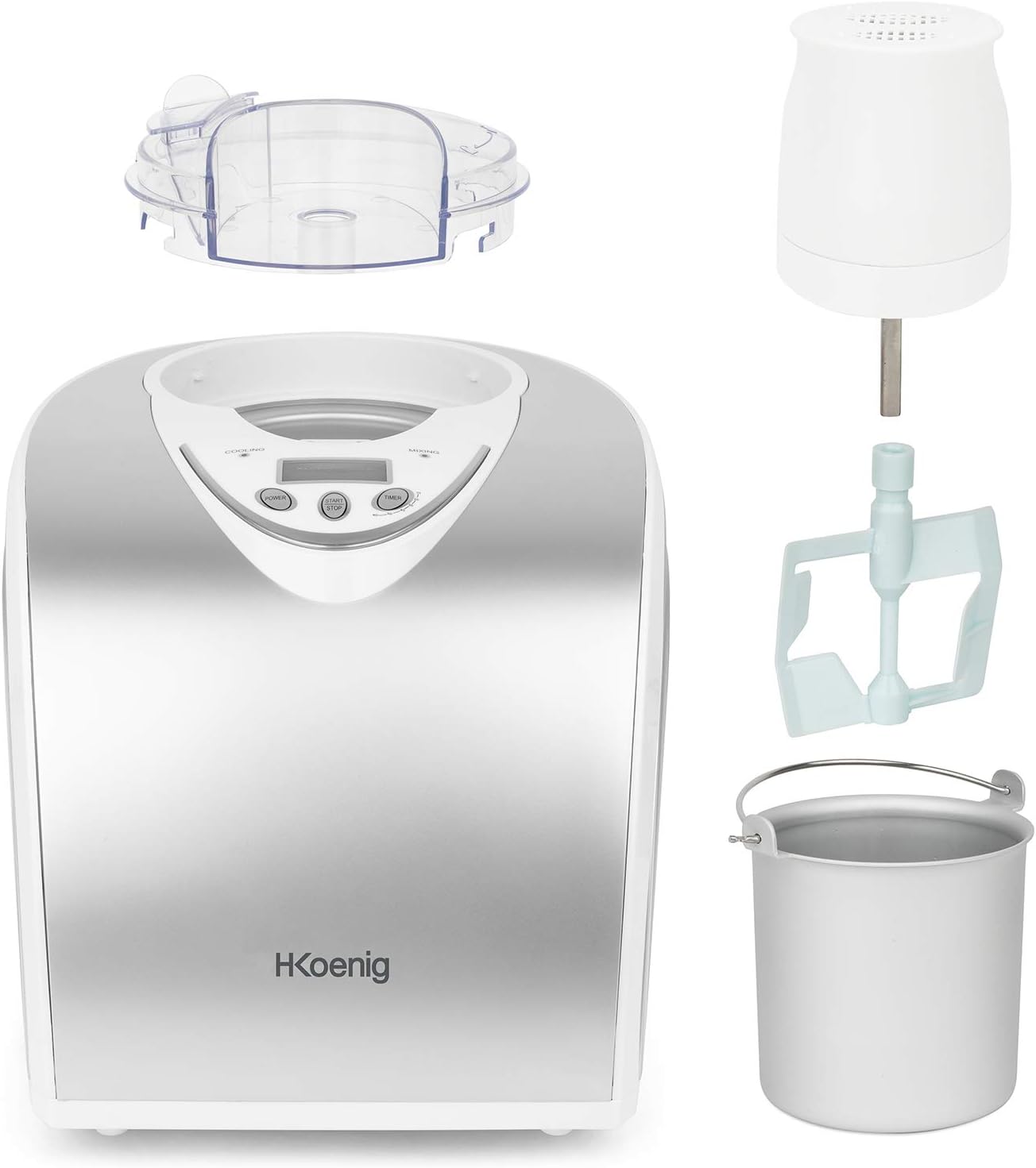 H.Koenig Professional Ice Cream Maker HF320, Electric Ice Maker 2L, 180 W, Refrigerant & Cold Maintenance - Sorbet and Ice Cream