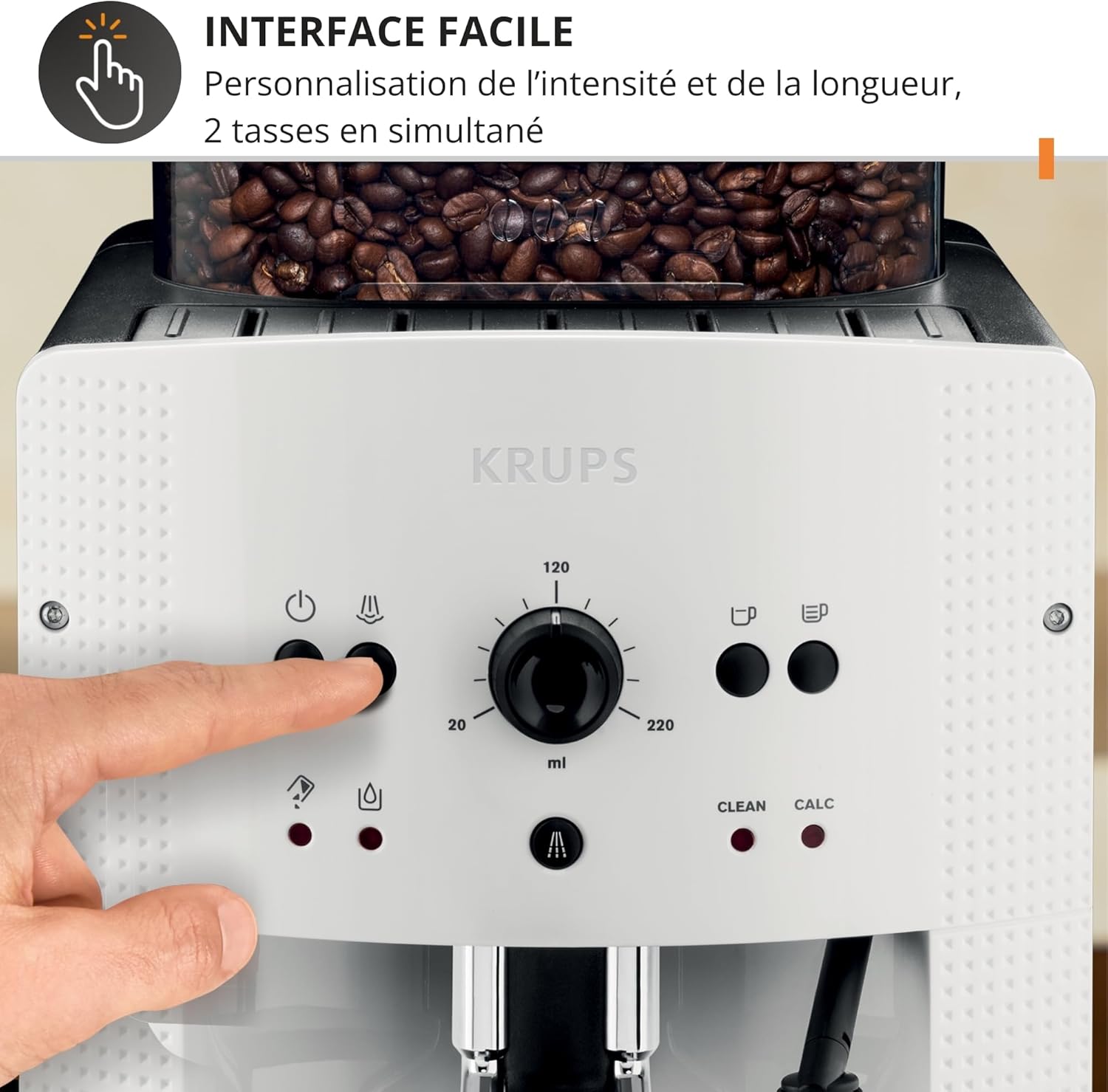 Krups Coffee Bean Machine, 1.7 L, 2 Cups Simultaneously, Automatic Cleaning, Steam Nozzle for Cappuccino, Espresso Maker, Essential Black YY8125FD