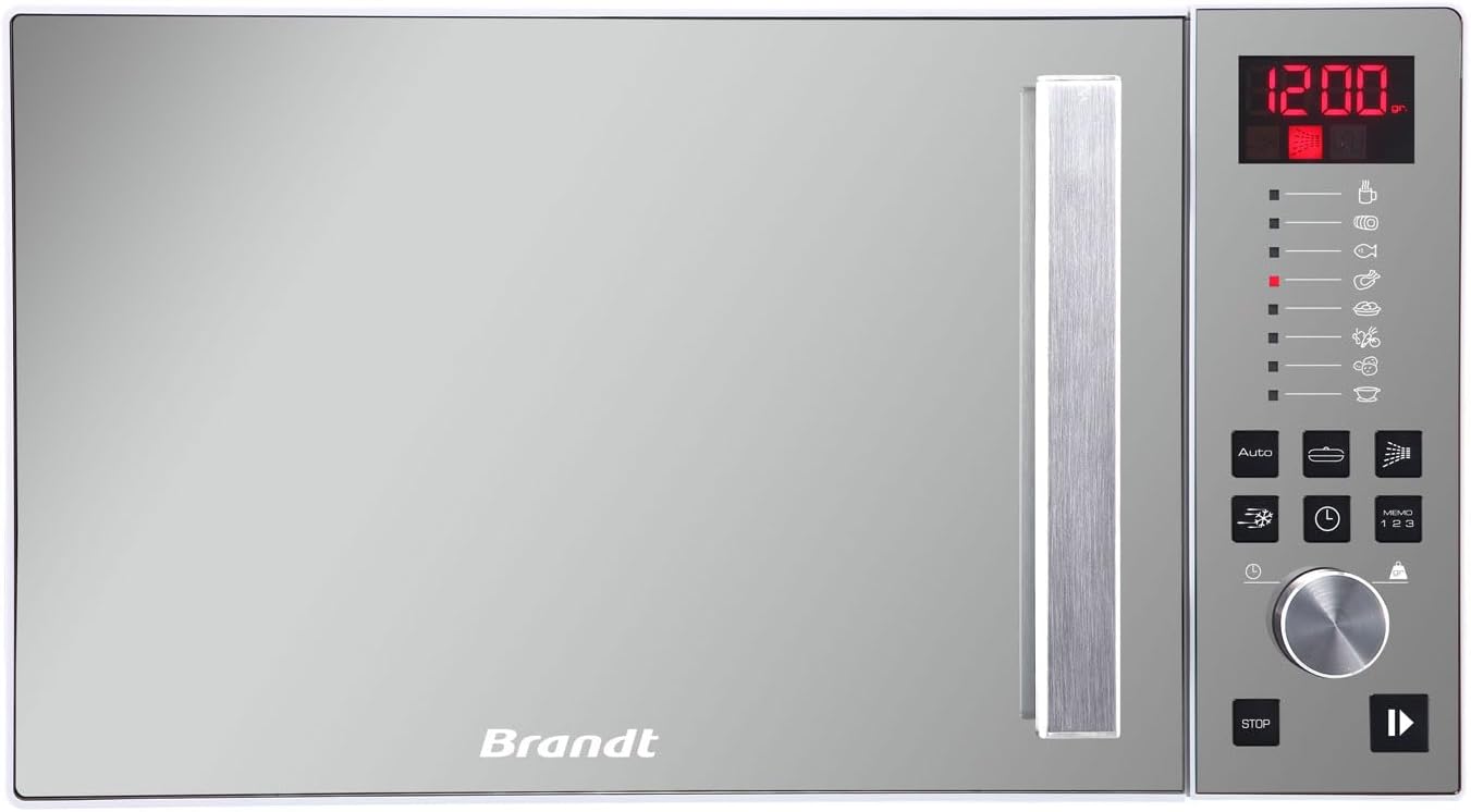 BRANDT - SE2616W - Micro-ondes Solo Electronique 26L – 900W – Autoprogramme 8 positions – 3 mémoires – Programme Speed Defrost – Façade miroir – Cavité énamelite – Blanc