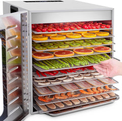 Kwasyo Food Dehydrator, 10 Trays • Desiccator with Timer (24H) • Fruit and Vegetable Dehydrator Adjustable Temperature (30 to 90°C) + 1 x Recipe Book