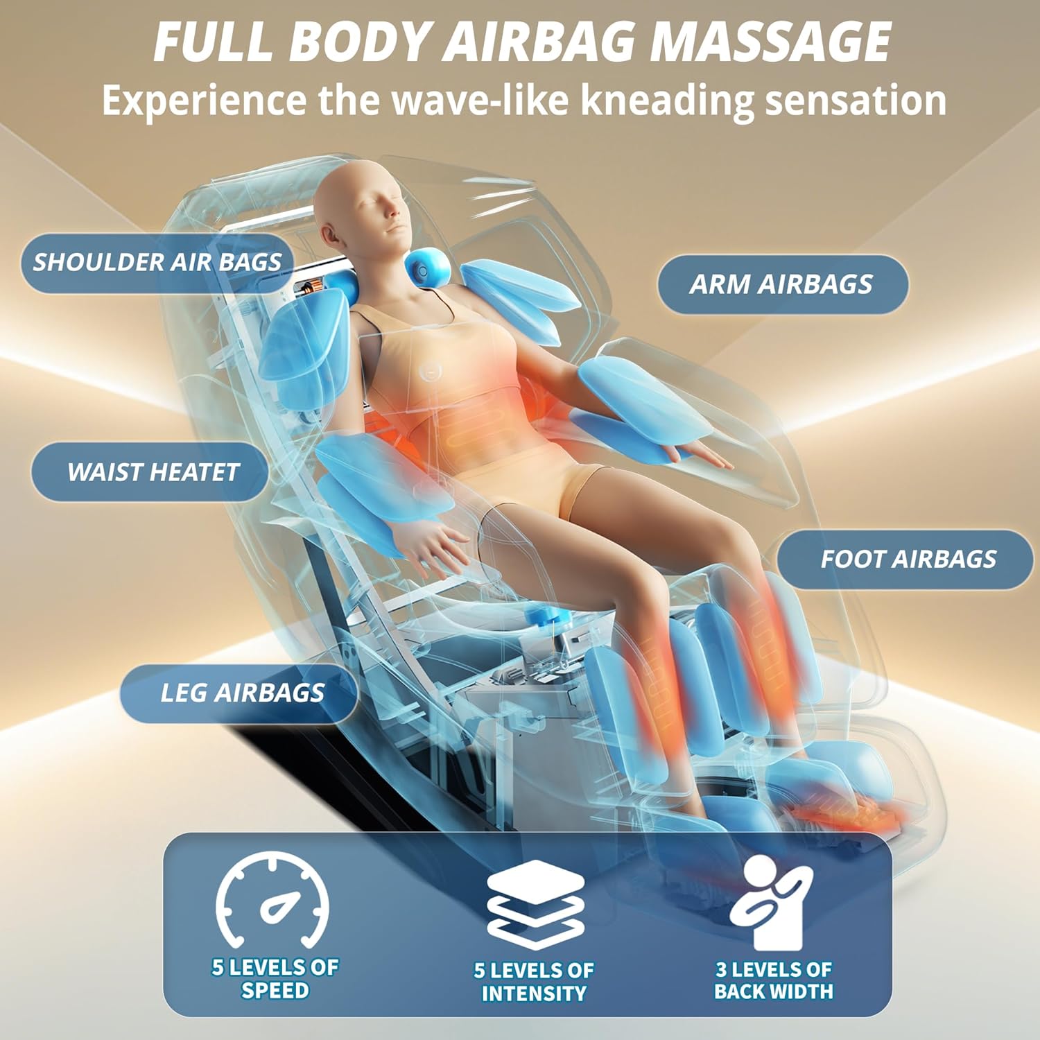 HealthRelife Fauteuil de Massage Complet du Corps avec Balayage corporel Mains robotiques 3D Housse de siège de Massage Shiatsu Intelligente avec Fonction vocale Chauffage du Dos (Bleu)