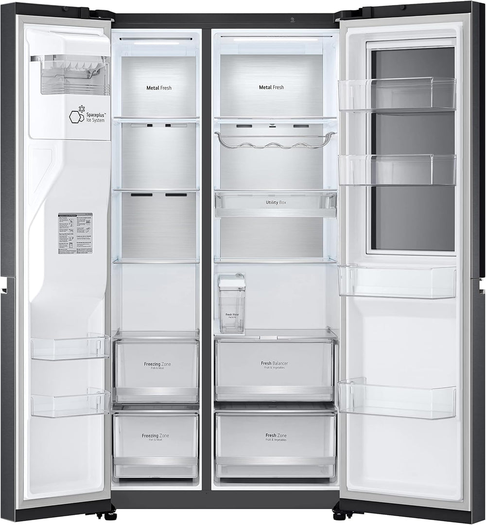 LG GSXV91MCAF Réfrigérateur combiné - Side by Side, 635L, InstaView, Total No-Frost, Compartiment congélation, Distributeur d'eau et glace UVnano, Compresseur Inverter Linear, Wi-Fi, Noir, Classe F