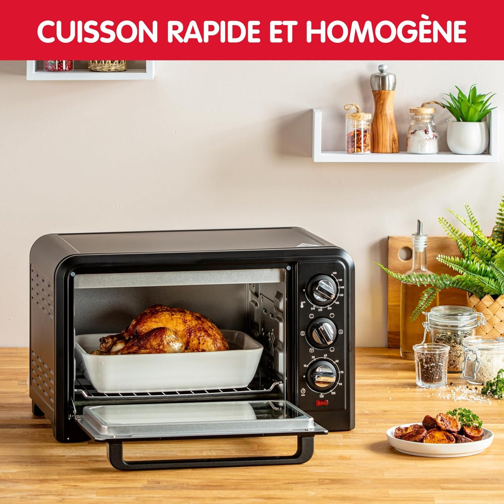 Moulinex Oven, 33 L, Rotating heat, Advanced convection, 6 cooking modes, Thermostat adjustable up to 240°C, Timer 120 min, Reversible grill, Silicone oven mitts, Optimo Black OX464811
