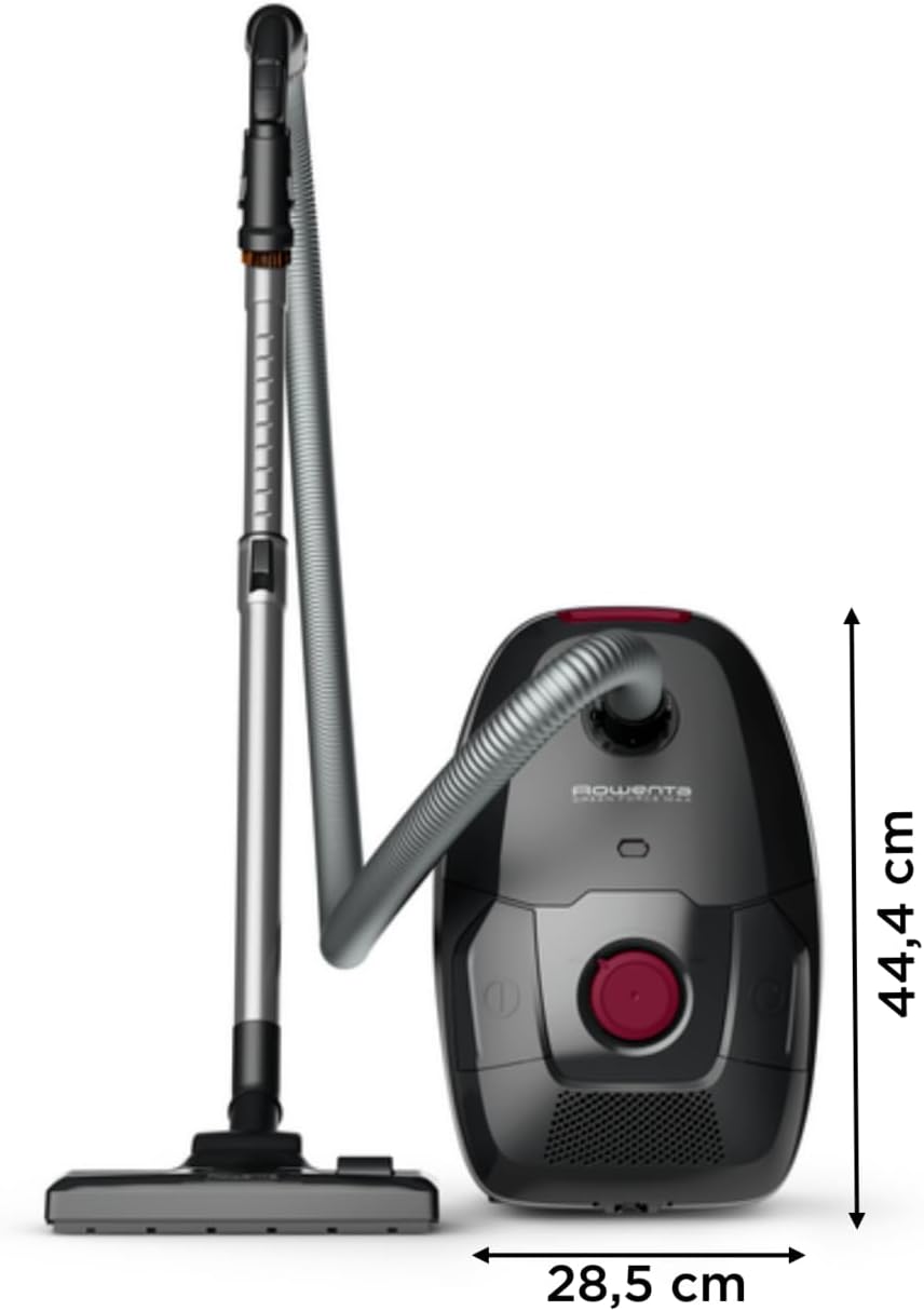 Rowenta Green Force Max Silence Vacuum Cleaner with Bag, 900 W Max, High Filtration, Quiet, Eco-Responsible, Made in France, Black/Aluminium RO6136EA