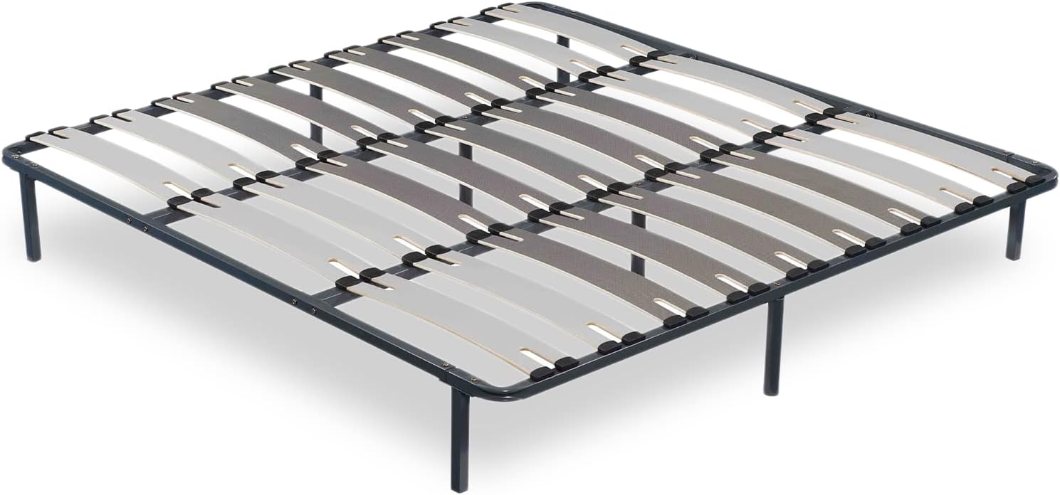 SAMPUR - Morpholattes bed base | 90 x 190 cm | 7 legs included | Grey | 25 cm high | epoxy lacquered metal frame | Extra wide slats | 5 support zones