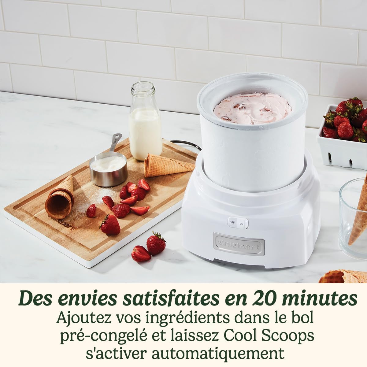 Cuisinart Sorbetière - Fait de la crème glacée, du gelato, du sorbet et du yogourt glacé en 40 minutes - Desserts maison - Facile à utiliser - Acier inoxydable - ICE100BCU