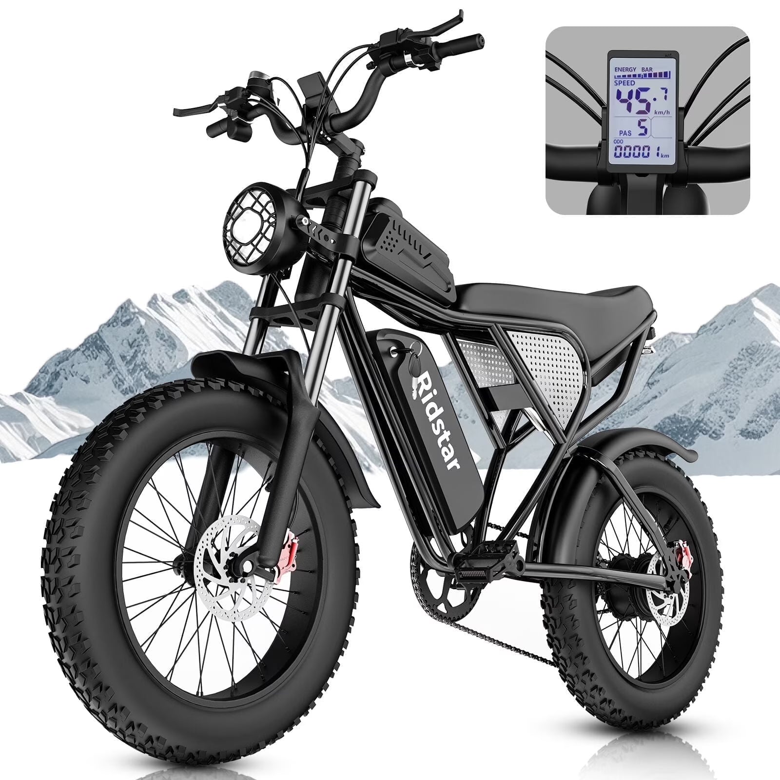 Ridstar Electric Bike for Adults Q20, 1200W 30MPH, 48V 15.6ah Electric Bicycle, 7 Speed Full Suspension Mountain Bike UL2849
