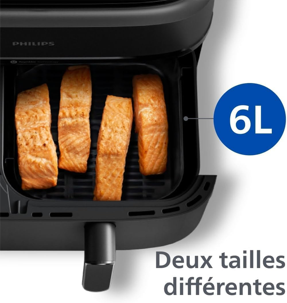 Philips Air Fryer 3000 Series Double Basket - Healthy, Fast and Versatile Cooking, 9 Litre Capacity, Touch Screen, Two Drawer Design (NA350/00)