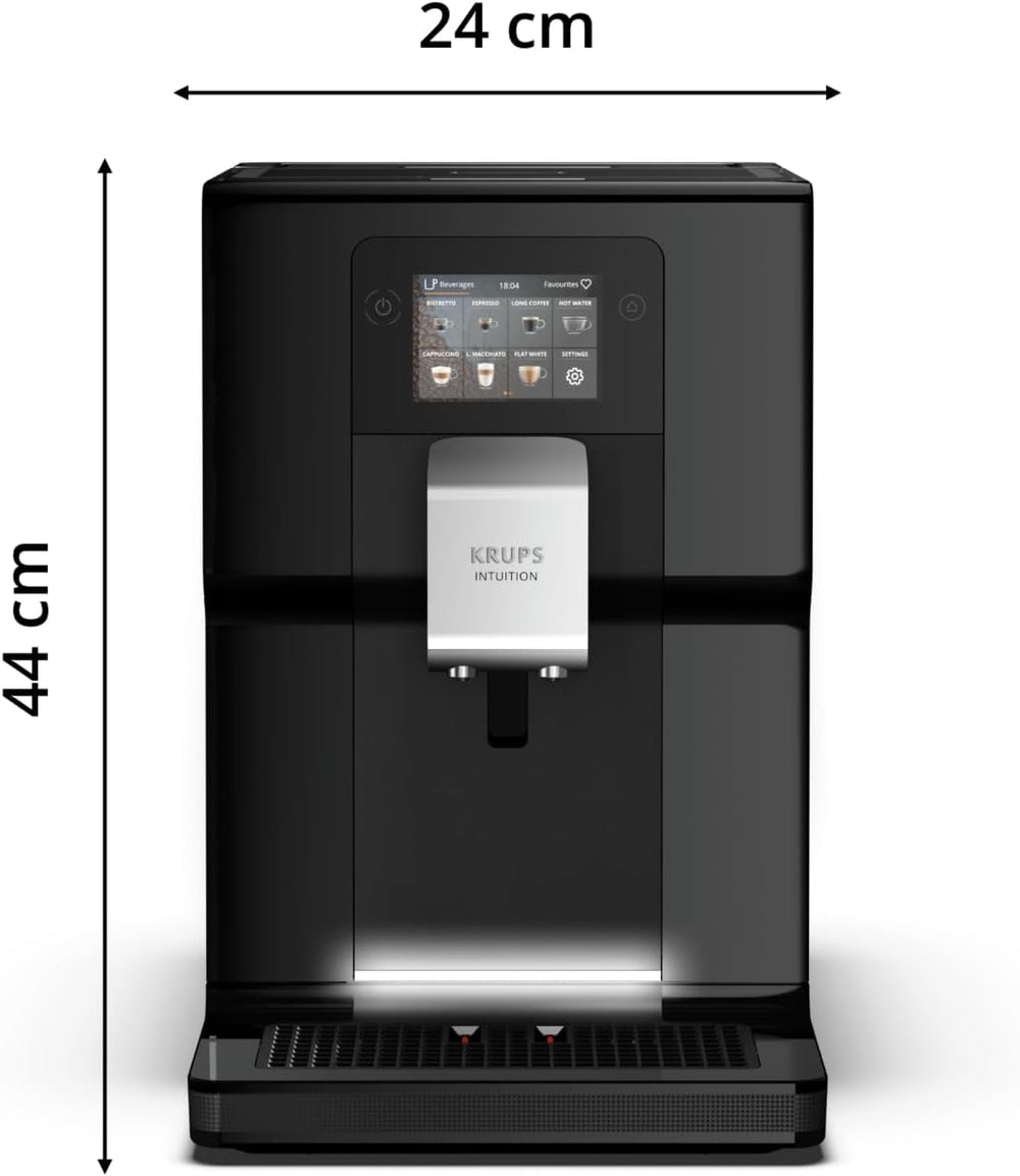 Krups Machine à café broyeur à grain, Ecran tactile couleur, 11 recettes préenregistrées, Indicateurs lumineux intuitif, accès bacs en frontal, Nettoyage facile, Intuition Préférence EA873810