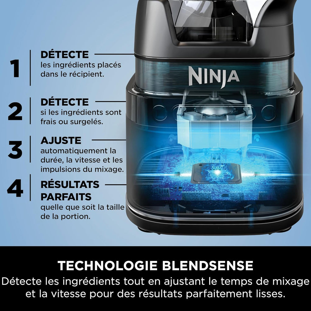Ninja Detect Power Blender Processor Pro 3-en-1, mixeur 1200W, bol à mélanger, lame malaxeur, gobelet individuel, récipient, pétrir, mixer, hacher et mélanger, noir, TB401EU